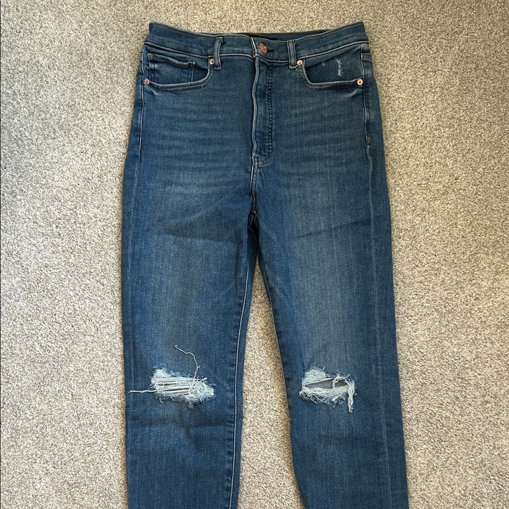 Express Dark Blue Ripped Skinny Jeans
